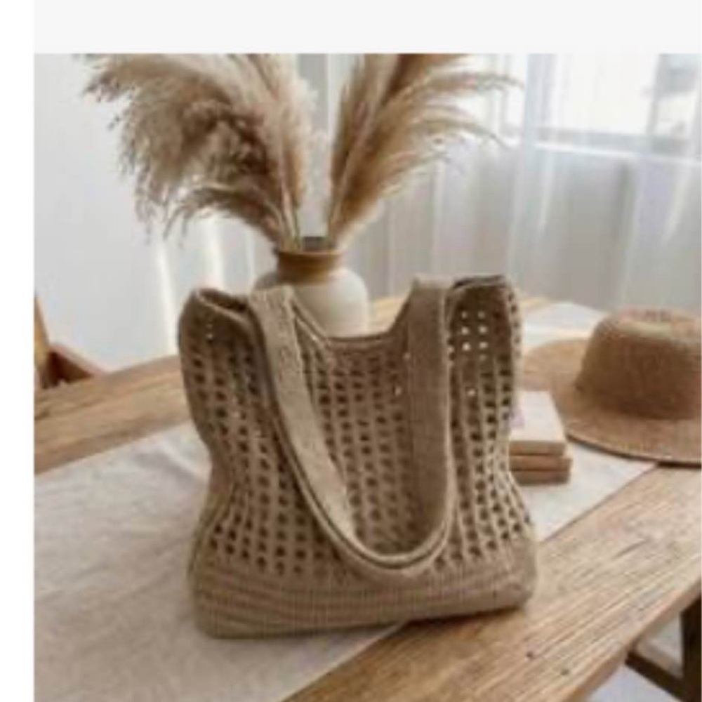 Handcrafted Beige Crochet Tote Bag - Women